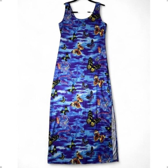 VNTG No Boundaries Clouds Butterflies Dragons Column Dress y2k 90s Junior sz M - Picture 2 of 8